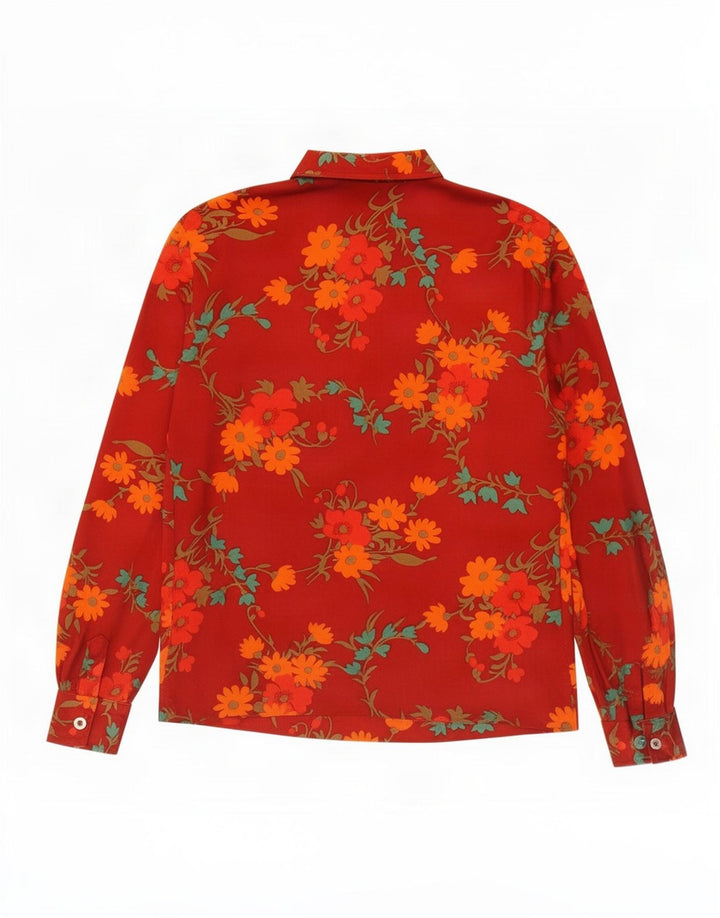 Camicia pullover da donna vintage UK 14 rosso medio floreale