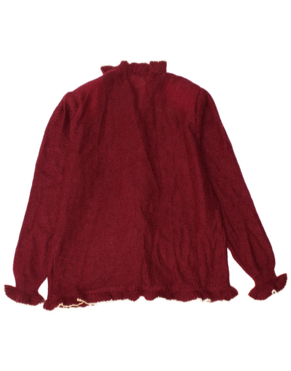 Maglione cardigan da donna vintage UK 16 grande bordeaux