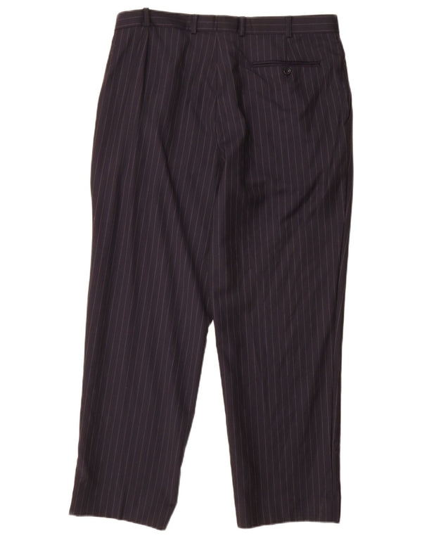 Pantaloni casual da uomo Marks & Spencer W36 L29 gessato blu navy