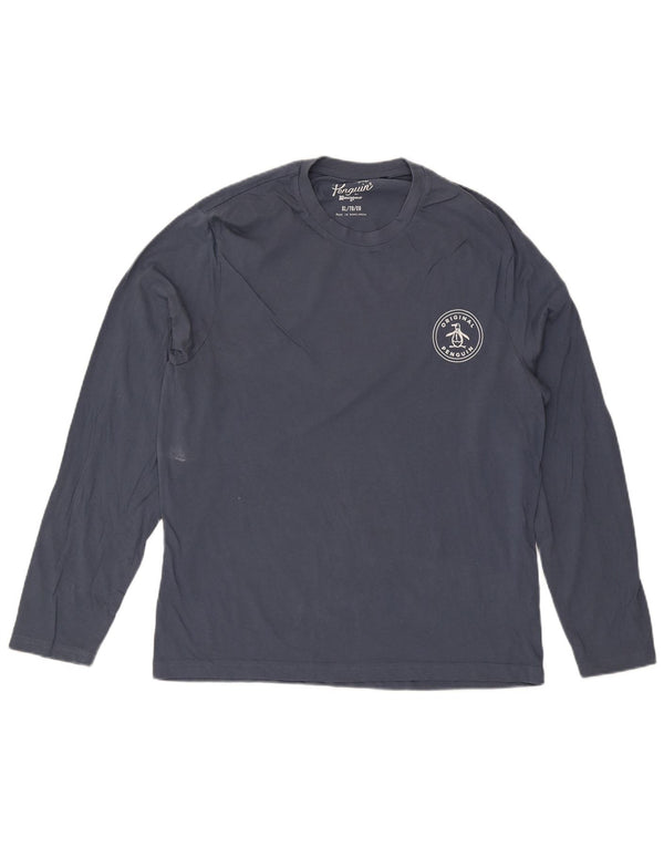 Penguin Maglia da uomo a maniche lunghe XL in cotone blu navy