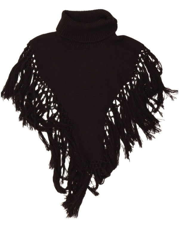 Vintage Womens Roll Neck Poncho Jumper One Size Black