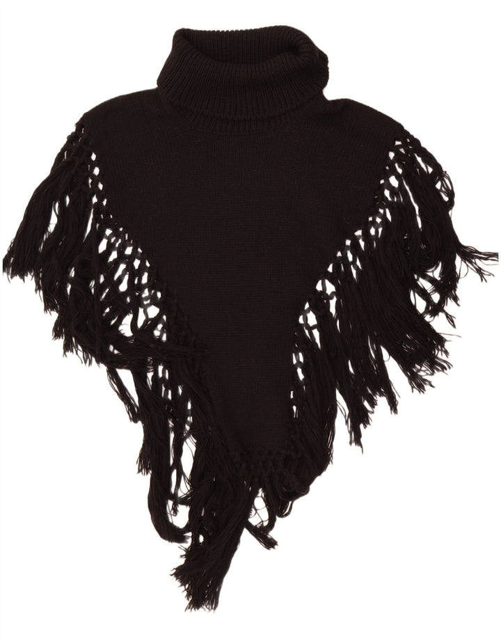 Maglione poncho vintage da donna con collo alto, taglia unica, nero