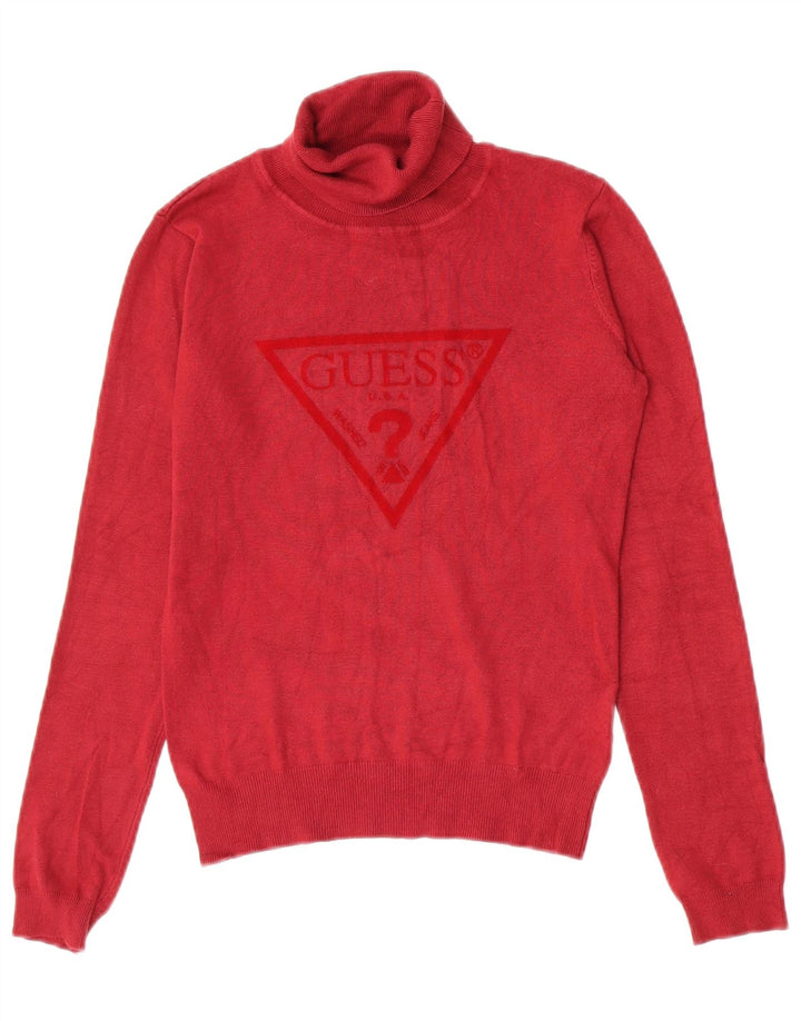Maglione maglione con collo alto grafico da donna Guess UK 10 piccolo rosso