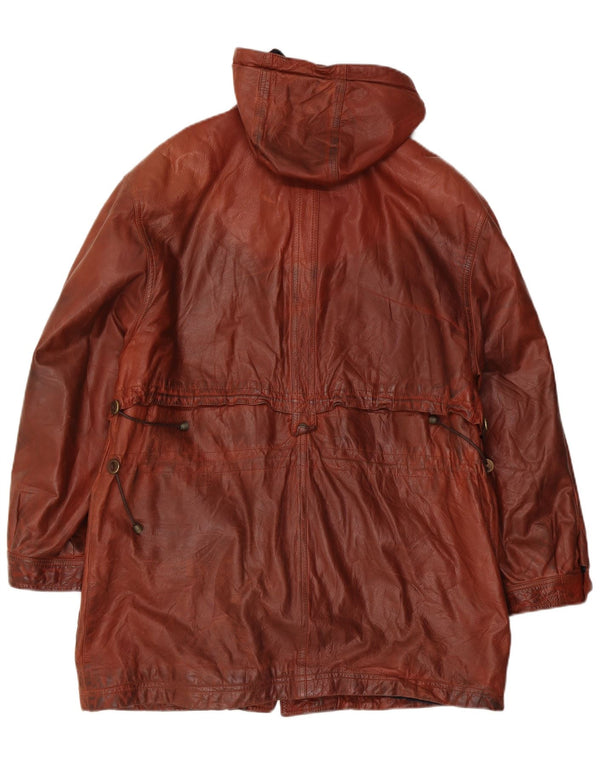 Cappotto in pelle con cappuccio da uomo Giamax UK 40 grande marrone