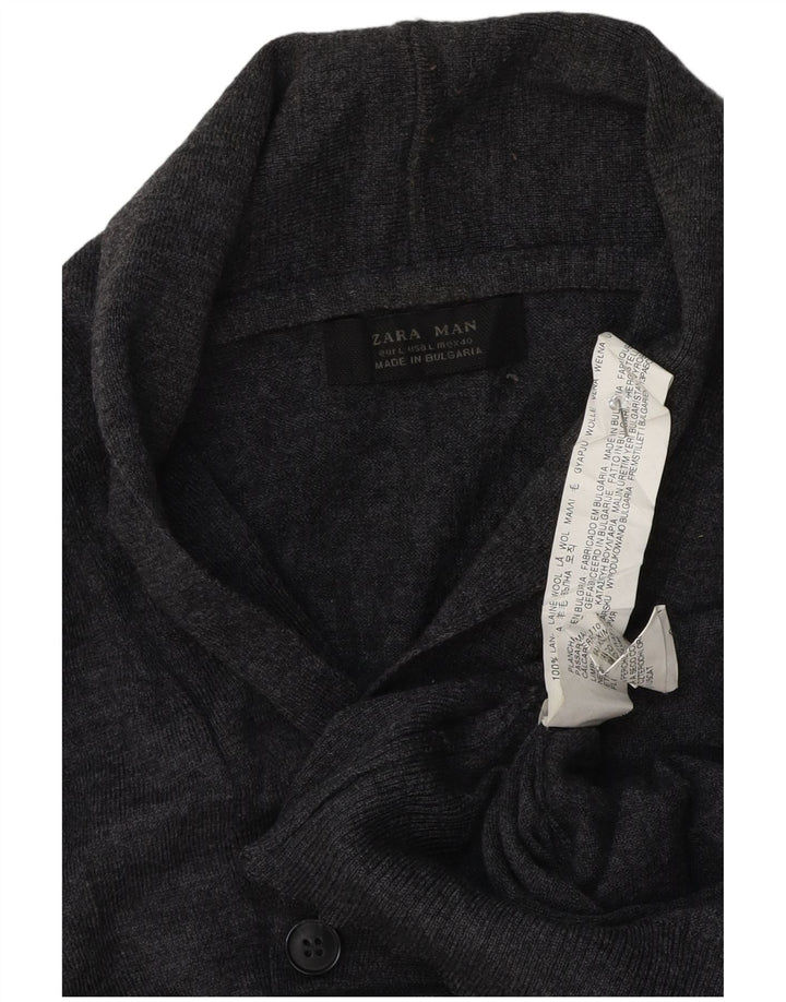 Maglione Zara da uomo con collo a scialle grande in lana grigia