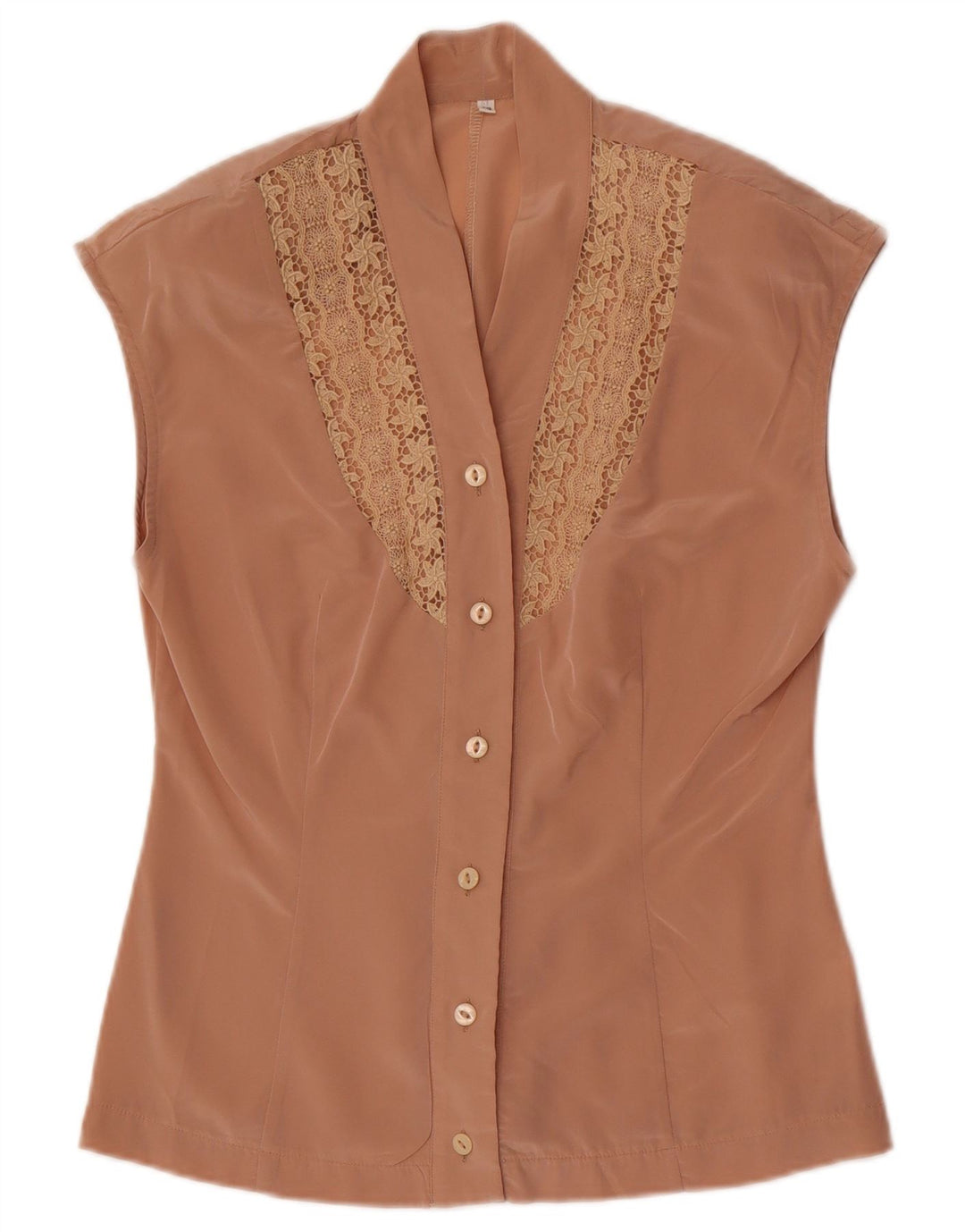 Camicetta camicia senza maniche vintage da donna IT 42 Beige medio floreale