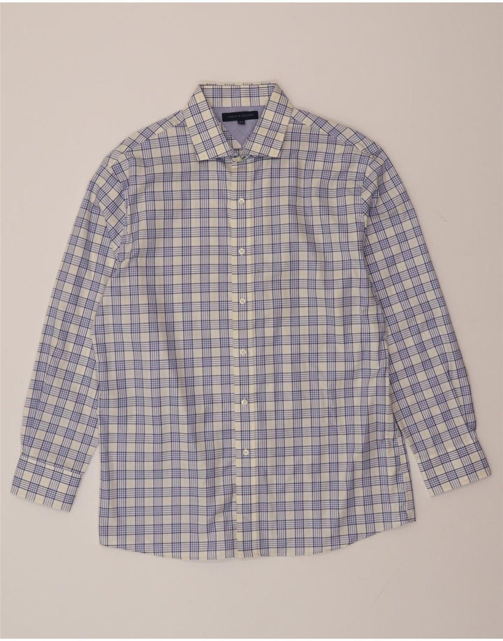 TOMMY HILFIGER Camicia da uomo taglia 16 1/2 grande cotone a quadri blu