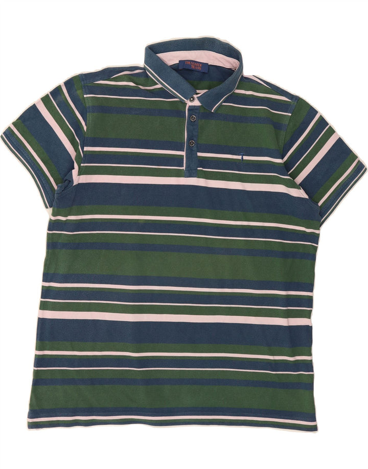 TRUSSARDI Mens Polo Shirt Medium Green Striped Vintage Trussardi and Second-Hand Trussardi from Messina Hembry 