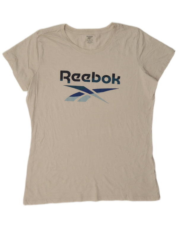 Reebok Womens Graphic T-Shirt Top UK 18 XL Beige Cotton