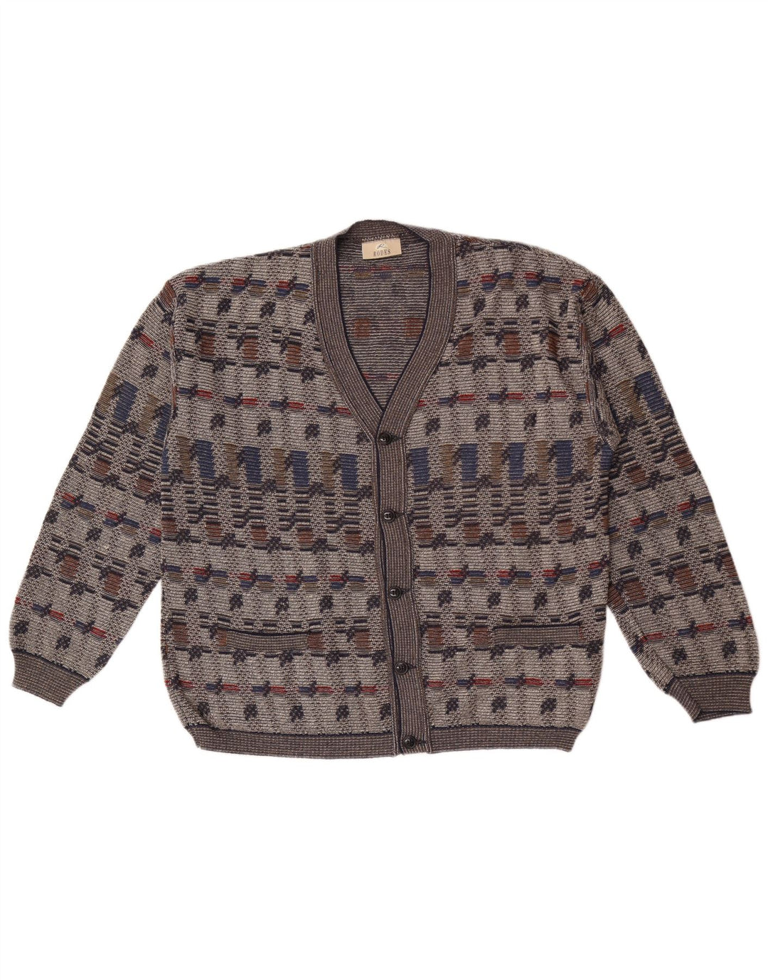 Maglione cardigan da uomo Rodes in cotone geometrico grigio medio