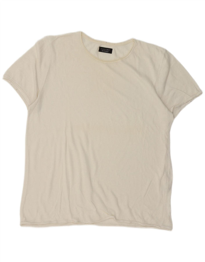 T-shirt da uomo Zara Top Large in cotone bianco sporco