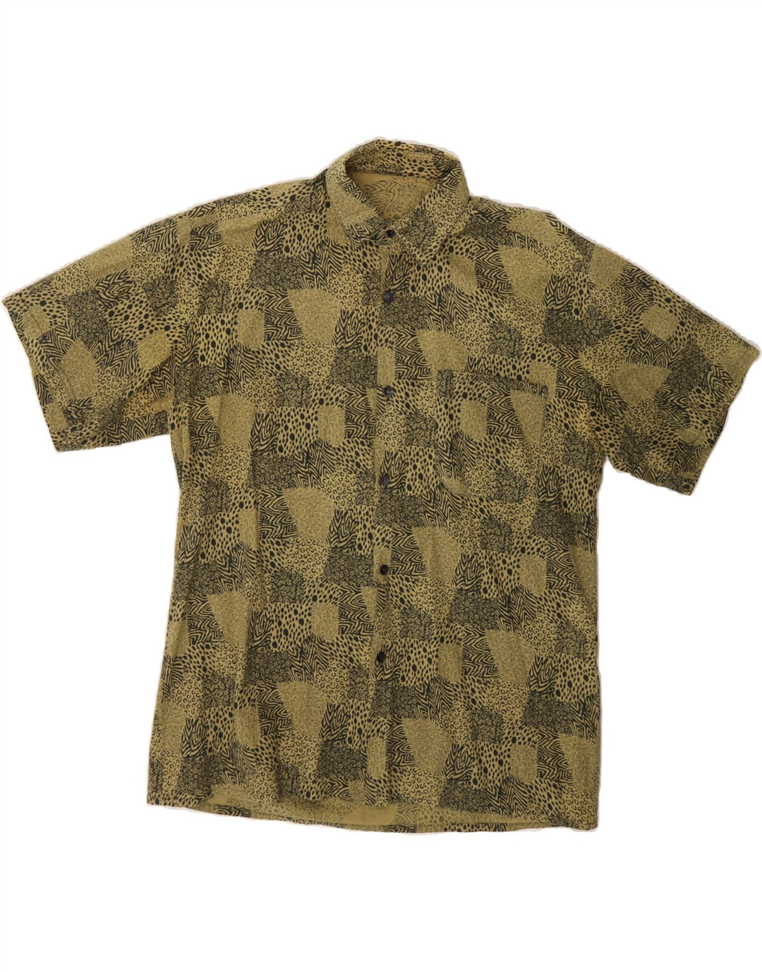 VINTAGE Mens Short Sleeve Shirt Medium Green Animal Print Vintage Vintage and Second-Hand Vintage from Messina Hembry 