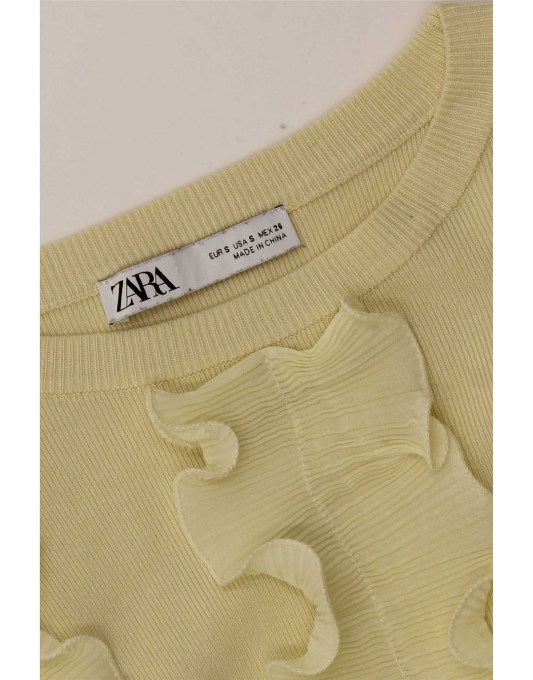 Zara Camicetta da donna corta a maniche lunghe con volant sul davanti UK 8 Small Giallo
