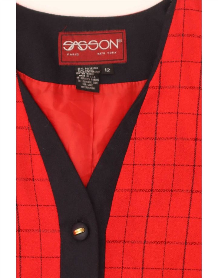 Giacca blazer vintage da donna a 4 bottoni US 12 grande poliestere a quadri rossi