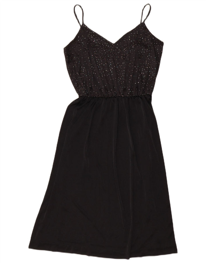 Abito sottoveste vintage da donna UK 12 medio nero