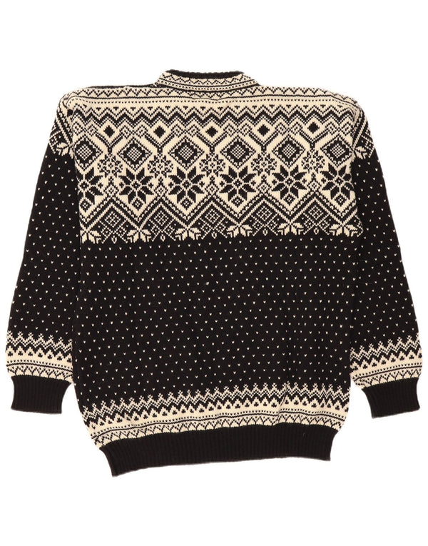 Maglione maglione girocollo da uomo vintage 2XL lana vergine Fair Isle nera