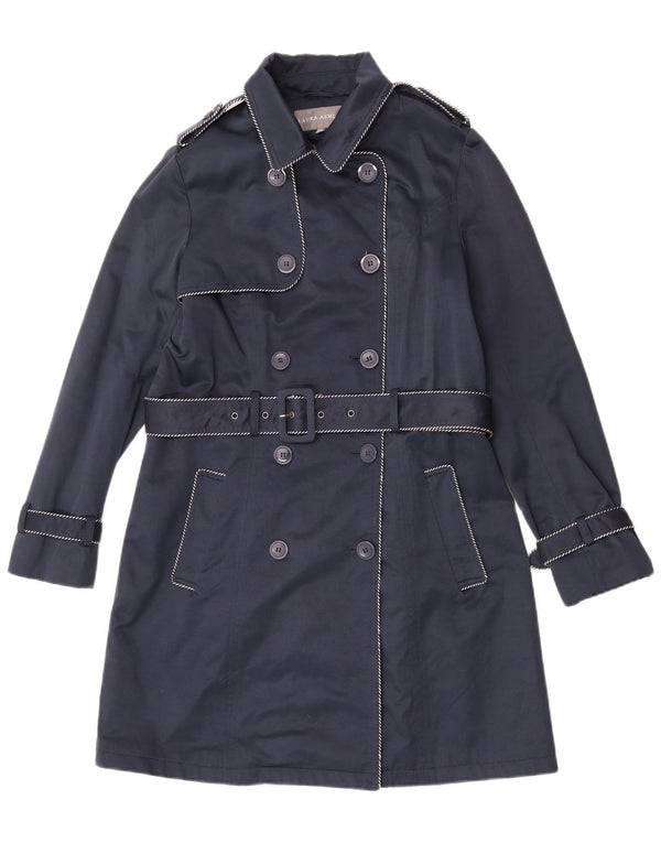 Trench doppiopetto da donna Laura Ashley UK 12 medio blu navy
