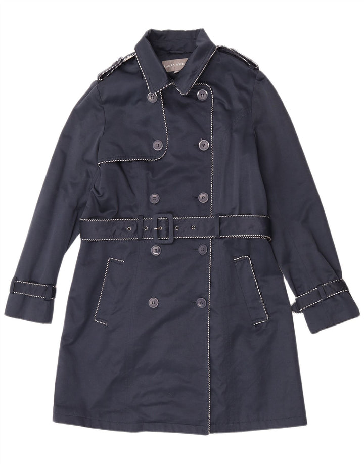 Trench doppiopetto da donna Laura Ashley UK 12 medio blu navy