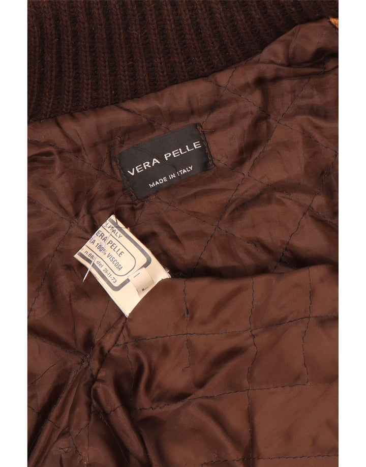 Giacca in pelle bomber da donna vintage UK 14 grande in pelle marrone