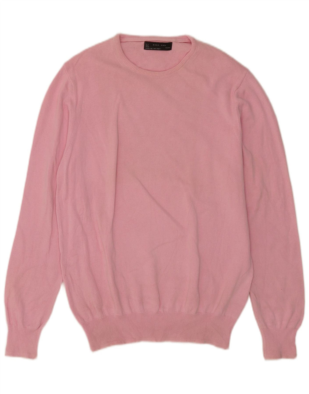 Maglione maglione girocollo da uomo Zara in cotone rosa medio