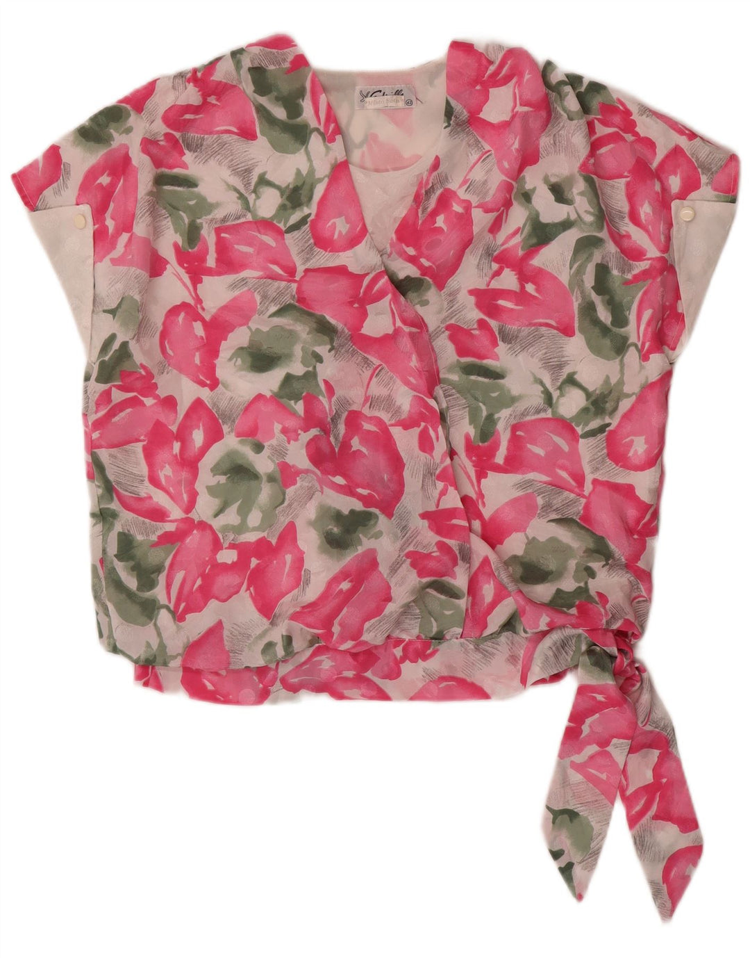 Top camicetta da donna VINTAGE IT 42 Seta floreale rosa medio
