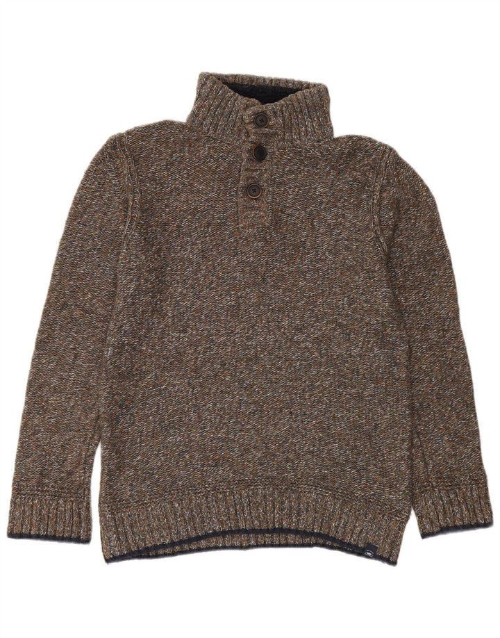 Maglione da uomo con collo abbottonato Fat Face, piccolo cotone verde screziato