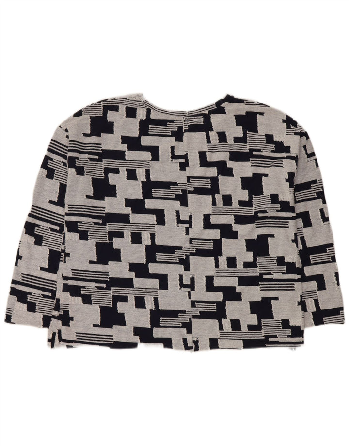 Top Zara da donna manica 3/4 UK 14 cotone geometrico blu navy medio