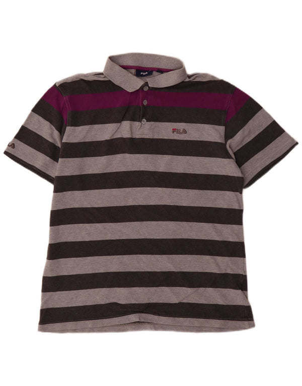 Polo da uomo FILA grande in cotone color block grigio