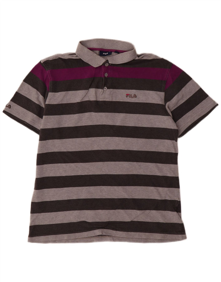 Polo da uomo FILA grande in cotone color block grigio