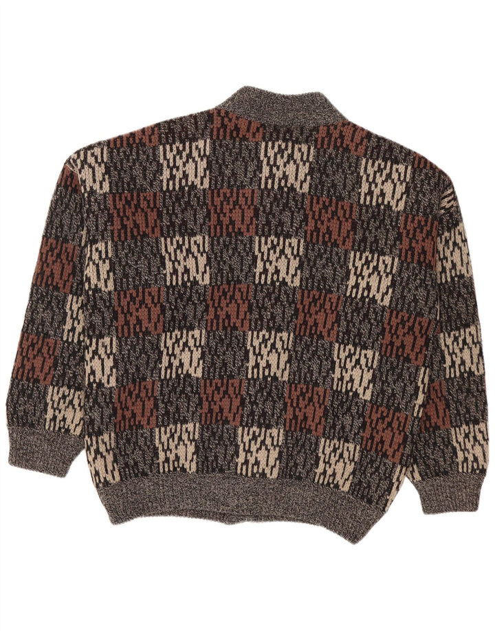Maglione cardigan vintage da uomo con motivo astratto IT 50 Grigio medio