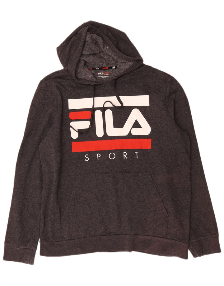Felpa con cappuccio grafica da uomo Fila XL in cotone grigio