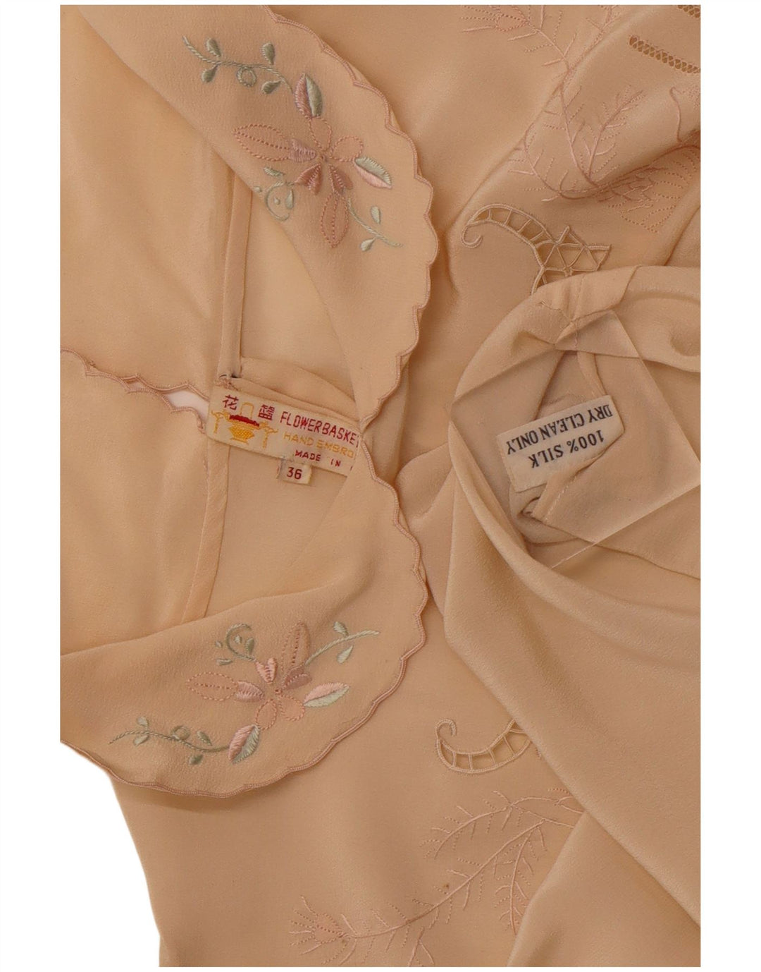 Camicetta da donna a maniche lunghe VINTAGE EU 36 piccola seta floreale beige