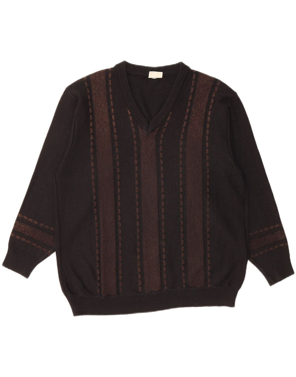 Maglione da uomo con scollo a V Fairbanks IT 54 XL in lana a righe nere