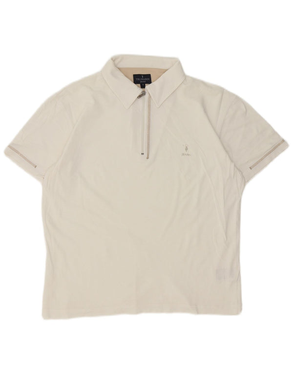 Polo Uomo Trussardi Jeans Small Bianca In Cotone