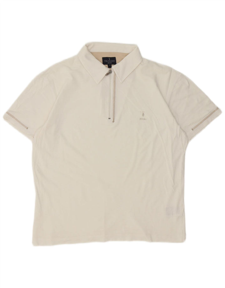 Polo Uomo Trussardi Jeans Small Bianca In Cotone