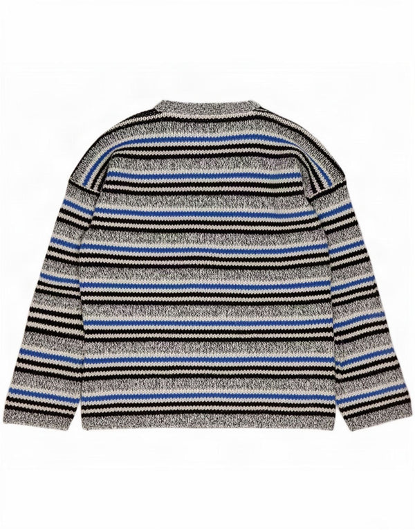 Maglione vintage da uomo con scollo a V grigio medio a righe
