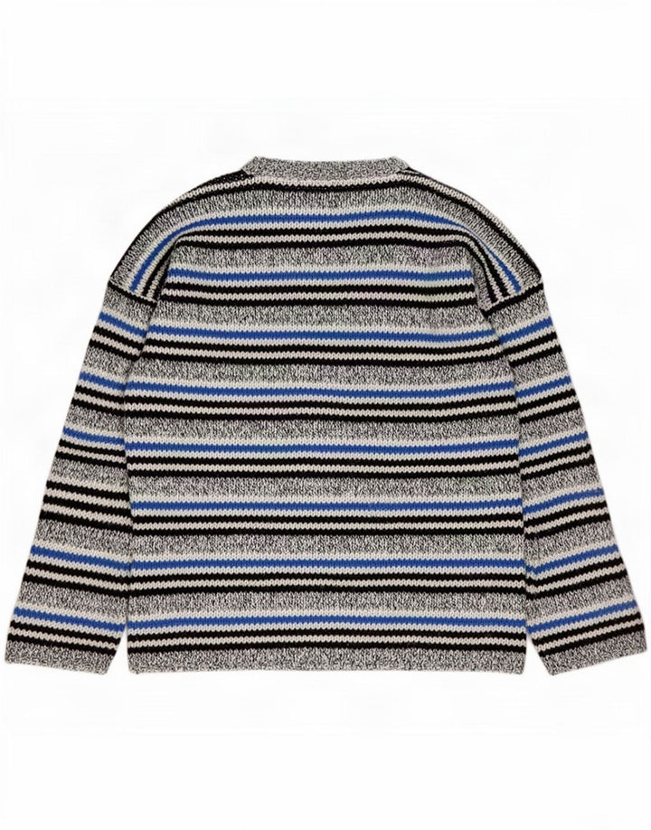 Maglione vintage da uomo con scollo a V grigio medio a righe