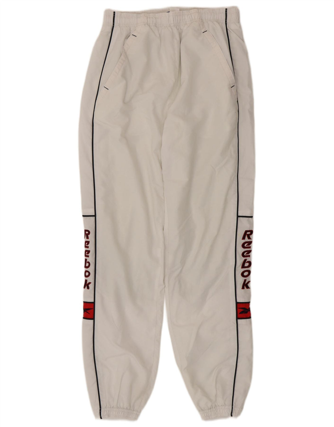 Pantaloni da tuta con grafica Reebok da uomo, pantaloni da jogging, piccoli, in poliestere bianco