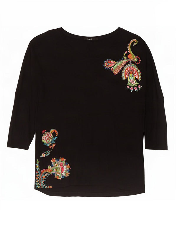 Desigual Womens 3/4 Sleeve Tunic Dress UK 16 Large Black Paisley Viscose
