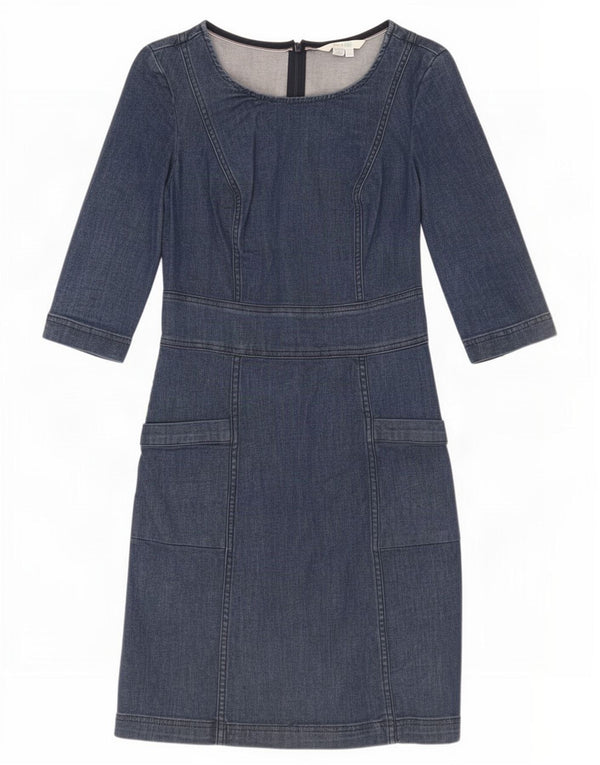 Abito in denim con maniche a 3/4 da donna Boden UK 8 piccolo in cotone blu