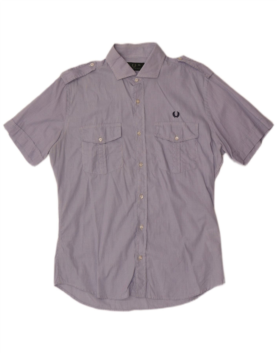 Camicia militare a maniche corte da uomo Fred Perry XL in cotone a quadretti blu