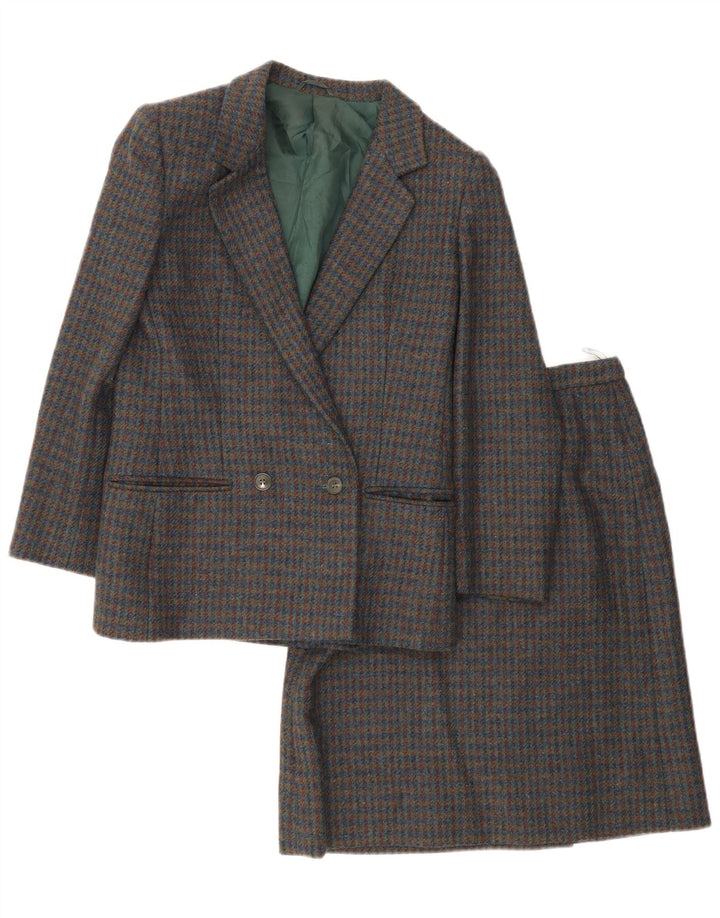 Tris set gonna doppiopetto da donna in 2 pezzi UK 8 piccolo W26 grigio a quadri