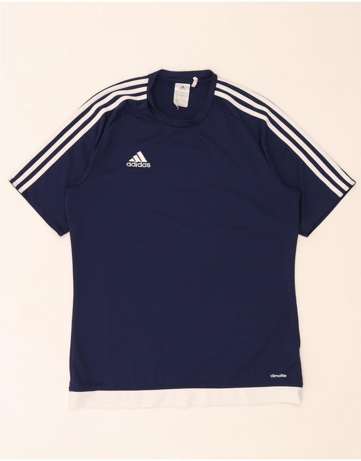 T-shirt Adidas Climalite da uomo Top medio in poliestere color block blu navy