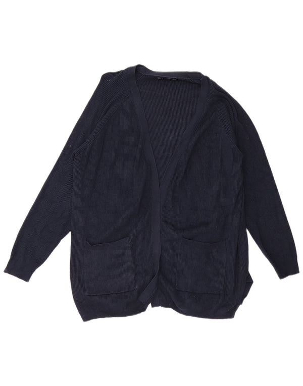 Maglione cardigan aperto da donna Marks & Spencer UK 14 grande viscosa blu navy