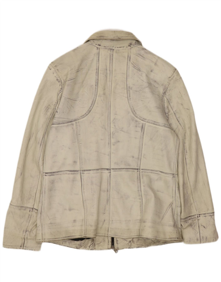 Giacca in pelle vintage da donna UK 16 grande bianco sporco