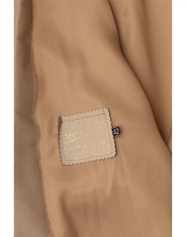 Giacca blazer in pelle vintage da donna a 1 bottone IT 42 Pelle beige media
