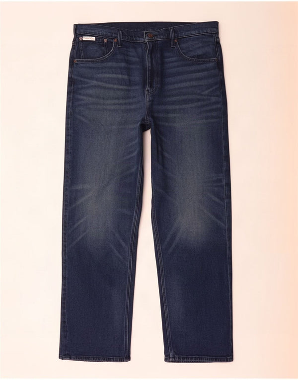 Calvin Klein Mens Straight Jeans Size 36 W36 L32 Navy Blue Cotton
