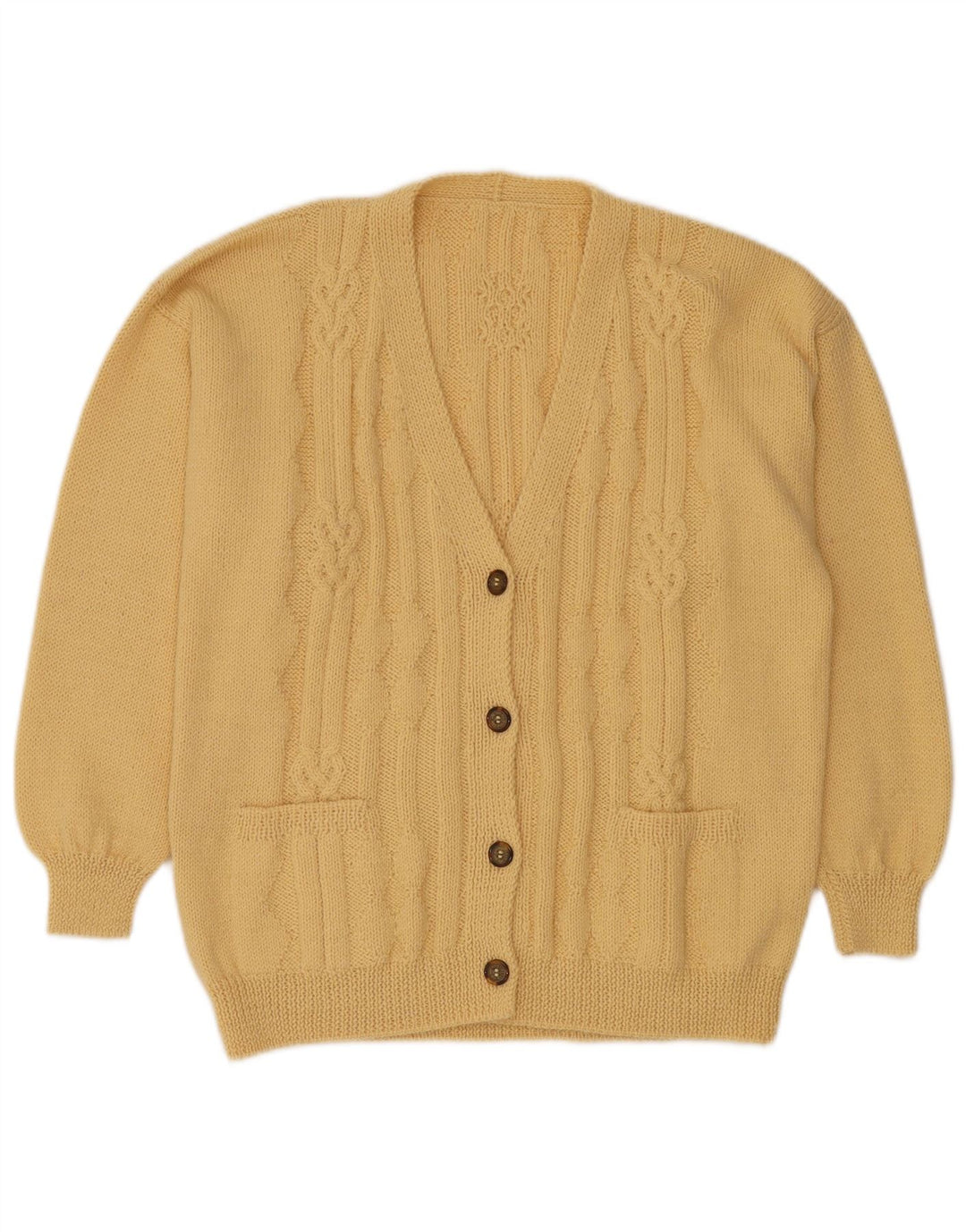 Maglione cardigan da donna vintage UK 16 grande giallo