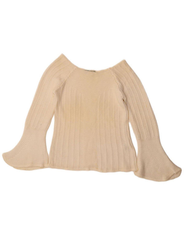 Maglione corto con scollo a barca da donna Zara UK 14 grande cotone bianco sporco