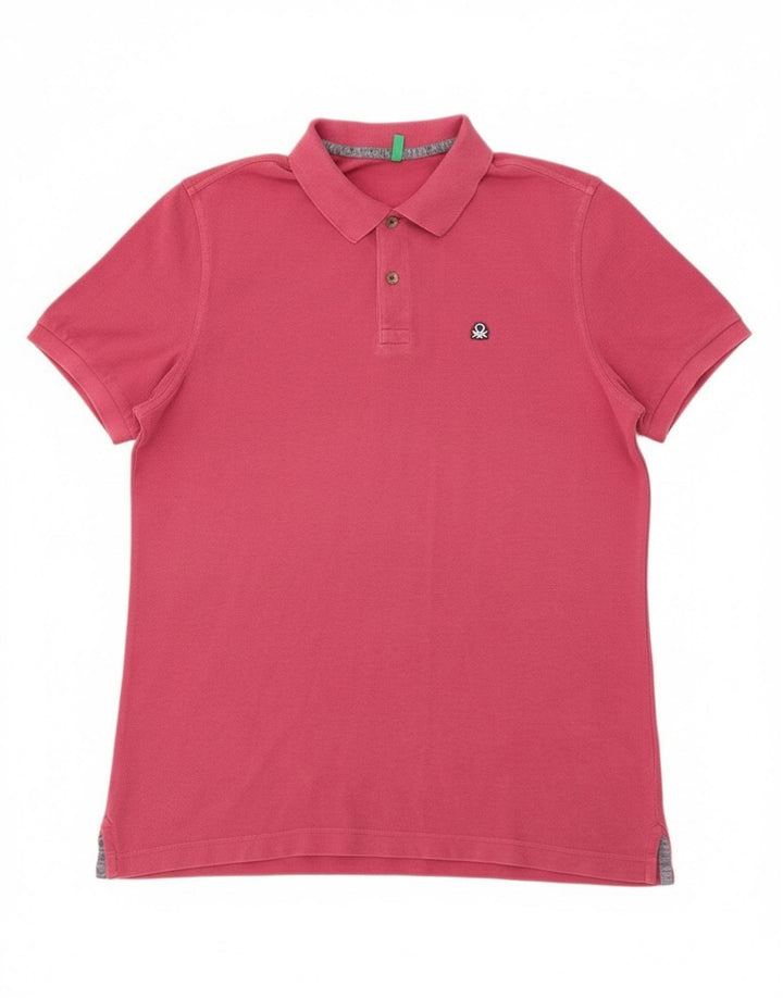 Polo Uomo Benetton Large Rosa In Cotone